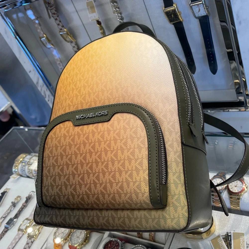 MICHAEL KORS Jaycee Medium Ombré Signature Logo Backpack Olive Combo NWT